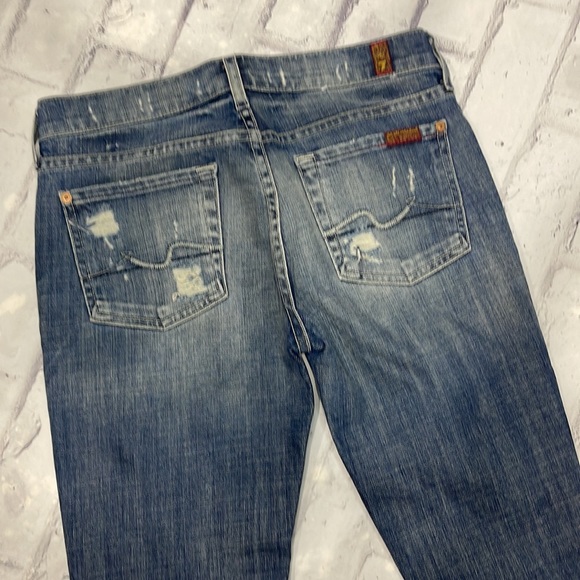 7 For All Mankind Roxanne Jeans Skinny Straight Distressed Mid-Rise Denim - Picture 9 of 14